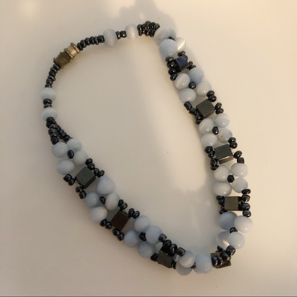 Boho Blue Seed Beaded Flower Bracelet - Picture 3 of 11